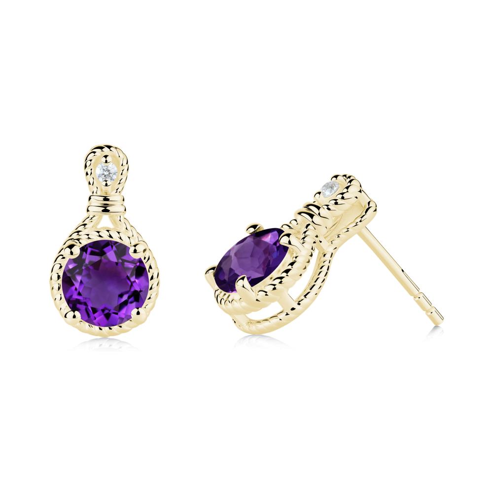 Twisted Rope Halo Amethyst Stud Earrings - LUO Jewelry #metal_18k yellow gold