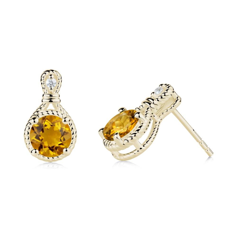 Rope Twist Halo Citrine Stud Earrings - LUO Jewelry #metal_14k yellow gold