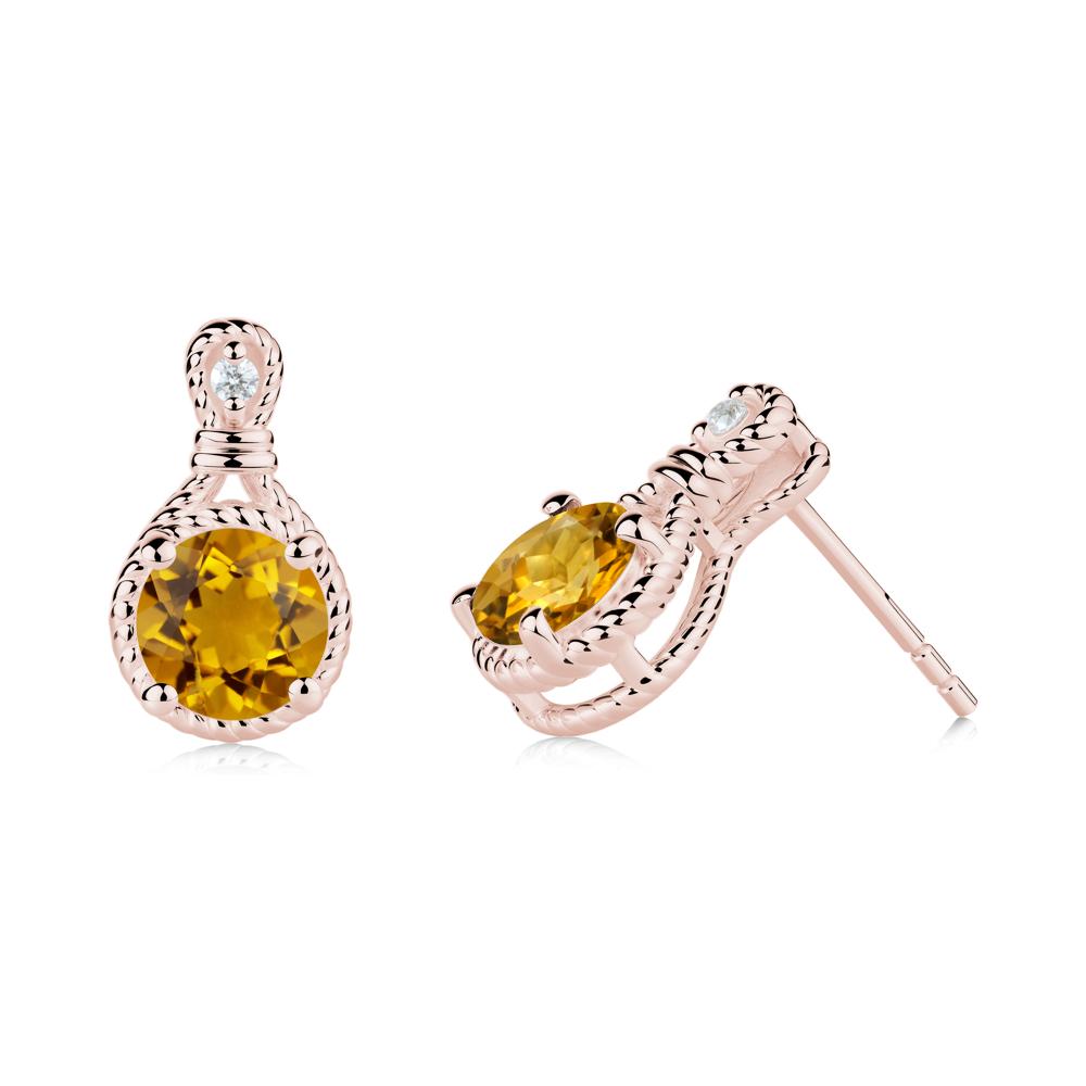 Rope Twist Halo Citrine Stud Earrings - LUO Jewelry #metal_18k rose gold