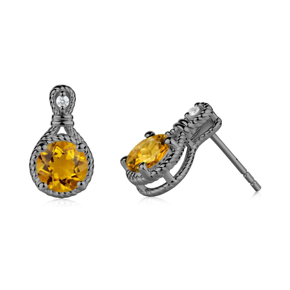 Rope Twist Halo Citrine Stud Earrings - LUO Jewelry #metal_black finish sterling silver