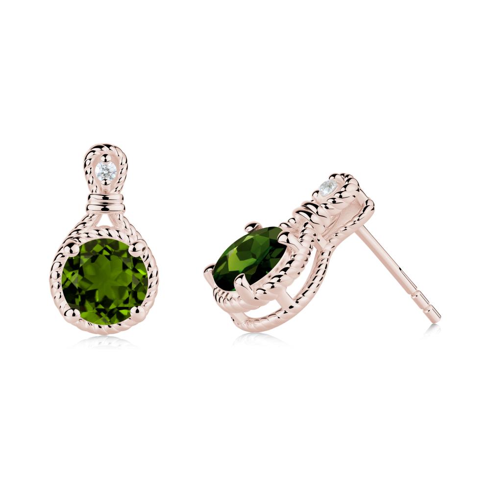 Rope Twist Halo Diopside Stud Earrings - LUO Jewelry #metal_14k rose gold