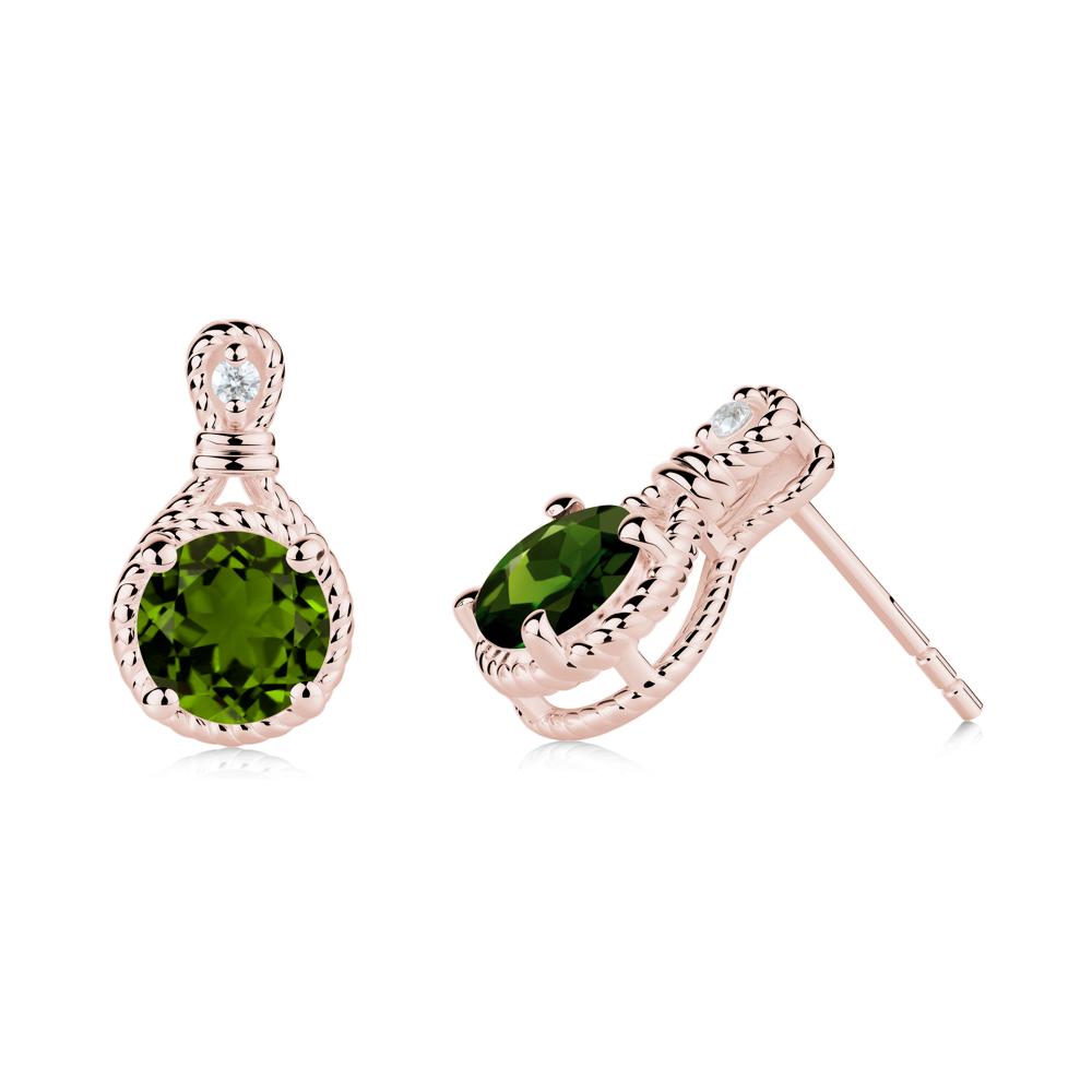 Rope Twist Halo Diopside Stud Earrings - LUO Jewelry #metal_18k rose gold