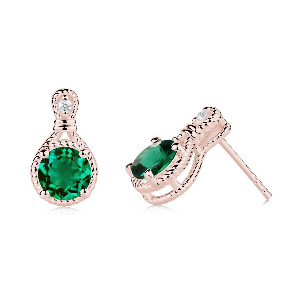 Rope Twist Halo Emerald Stud Earrings - LUO Jewelry #metal_18k rose gold
