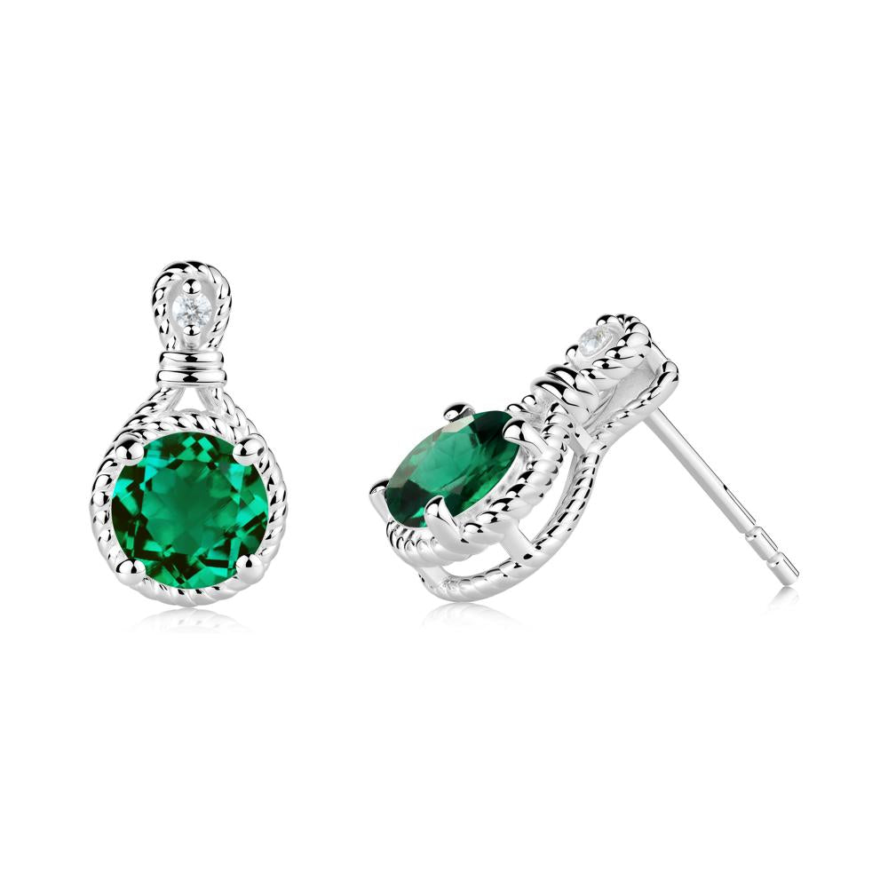 Rope Twist Halo Emerald Stud Earrings - LUO Jewelry #metal_18k white gold