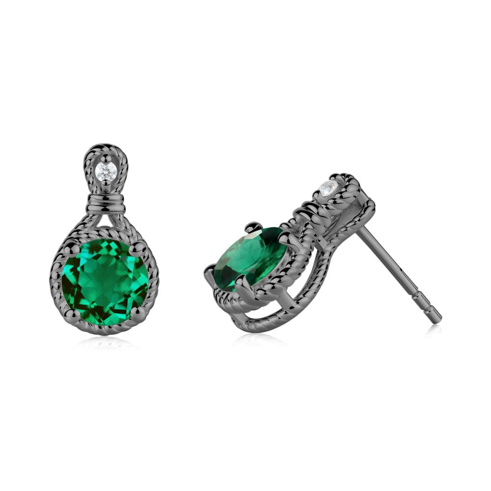 Rope Twist Halo Emerald Stud Earrings - LUO Jewelry #metal_black finish sterling silver