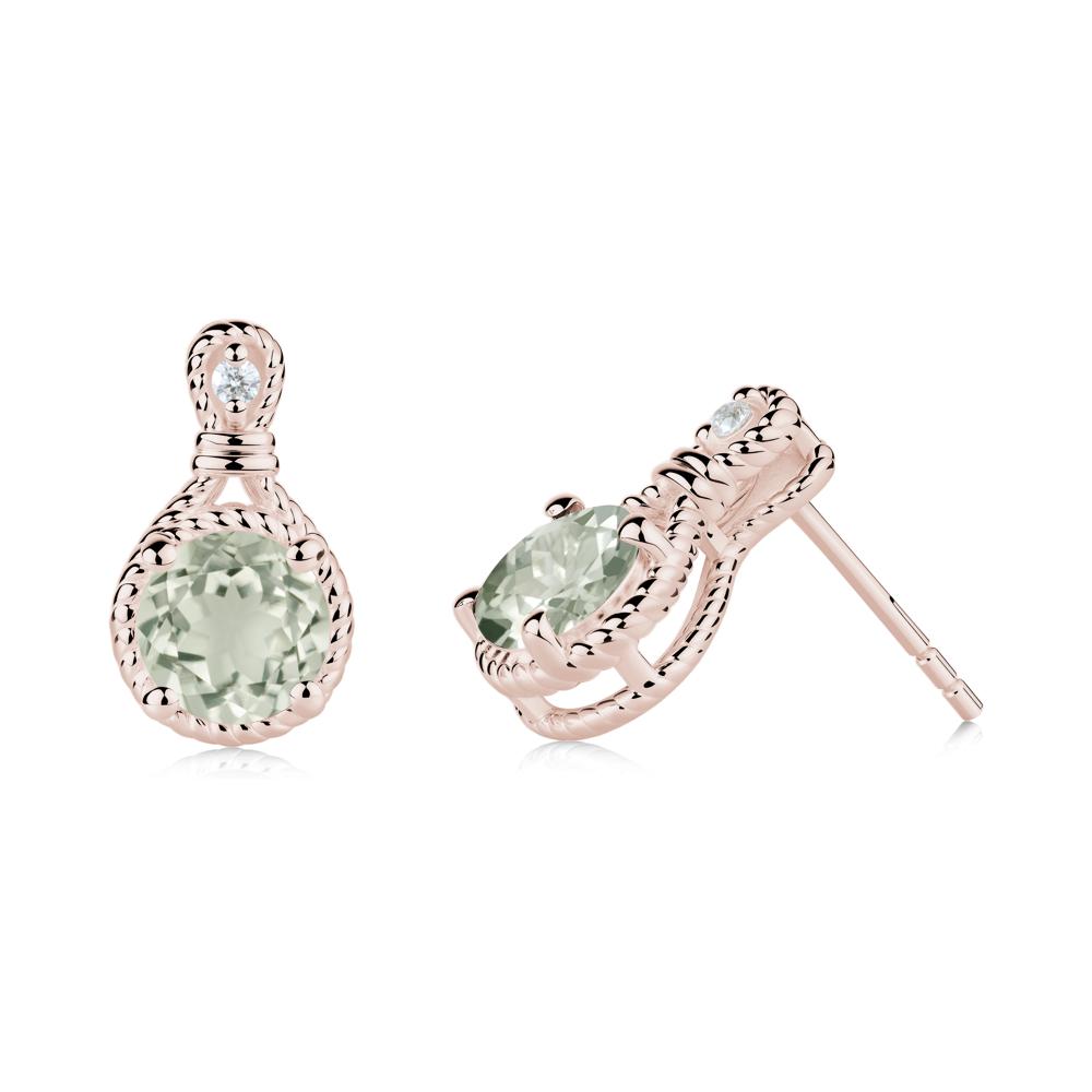 Twisted Rope Halo Green Amethyst Stud Earrings - LUO Jewelry #metal_14k rose gold
