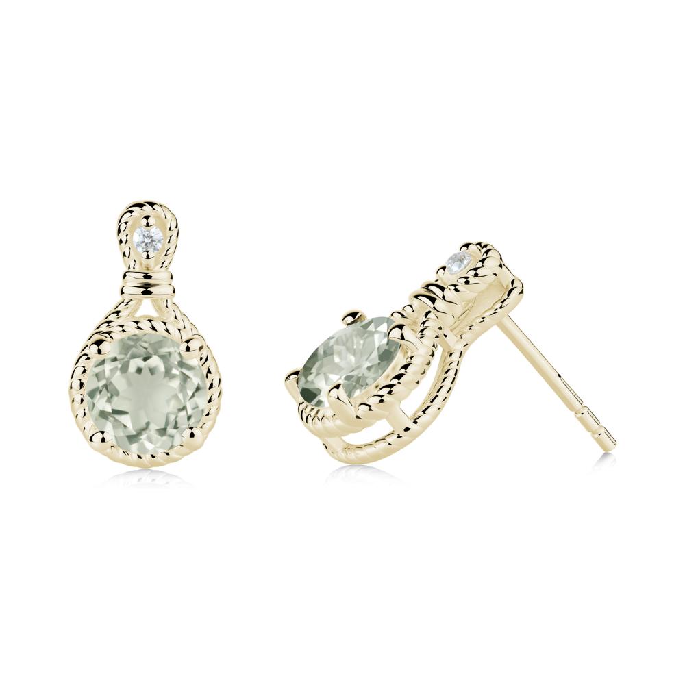 Twisted Rope Halo Green Amethyst Stud Earrings - LUO Jewelry #metal_14k yellow gold