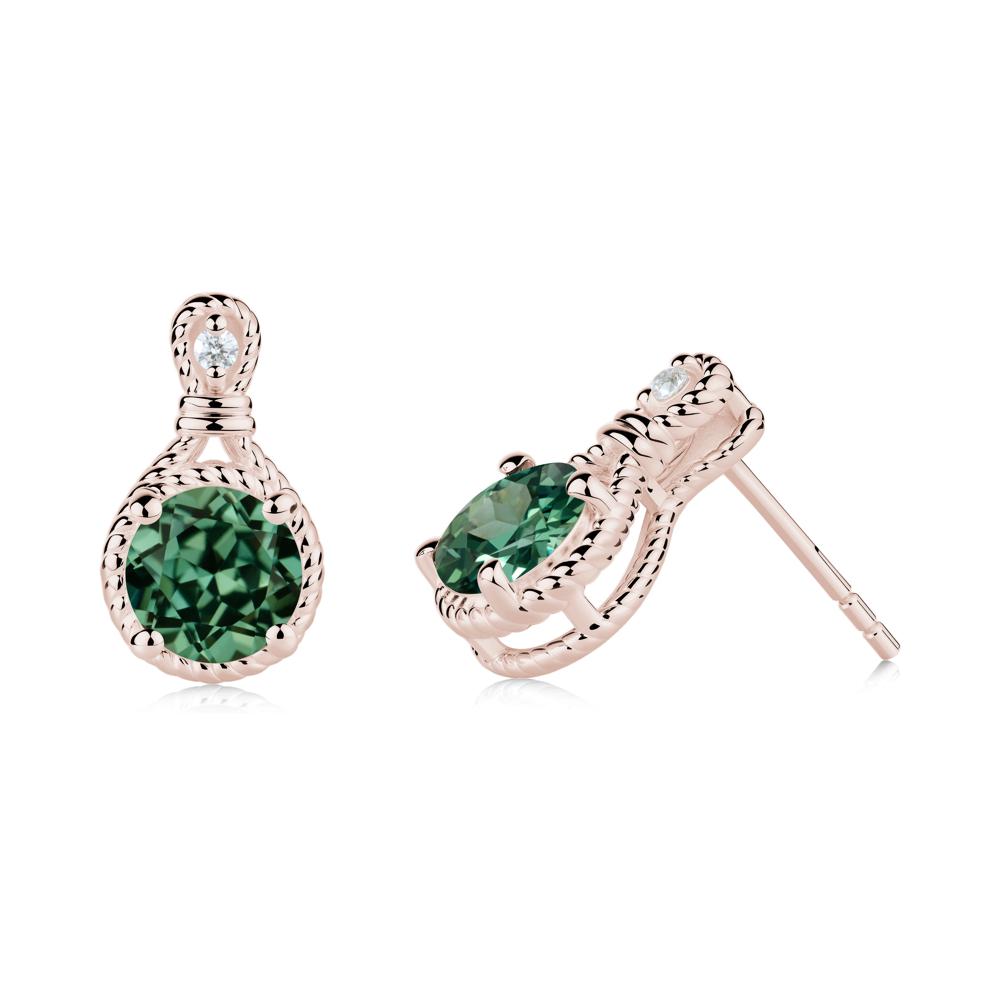 Twisted Rope Halo Green Sapphire Stud Earrings - LUO Jewelry #metal_14k rose gold