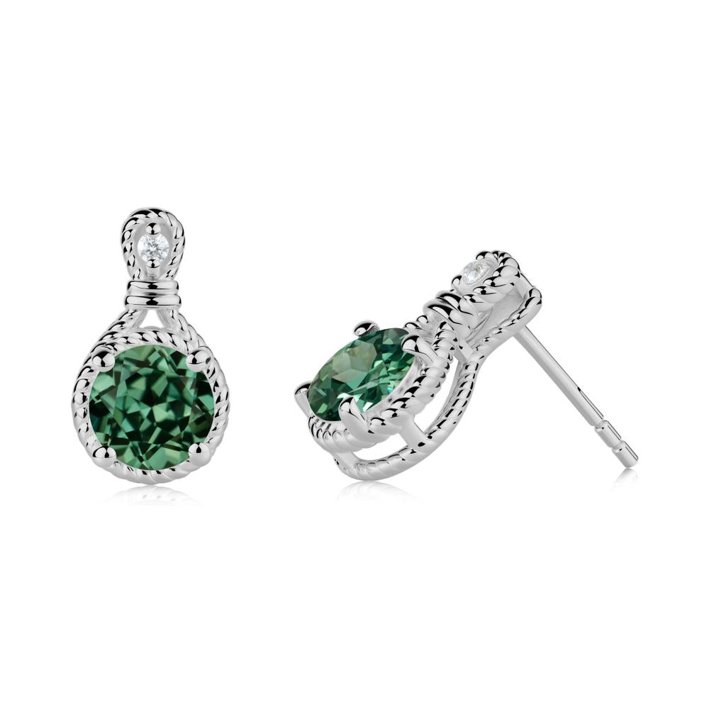 Twisted Rope Halo Green Sapphire Stud Earrings - LUO Jewelry #metal_platinum
