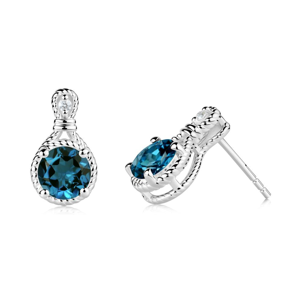 Twisted Rope Halo London Blue Topaz Stud Earrings - LUO Jewelry #metal_14k white gold