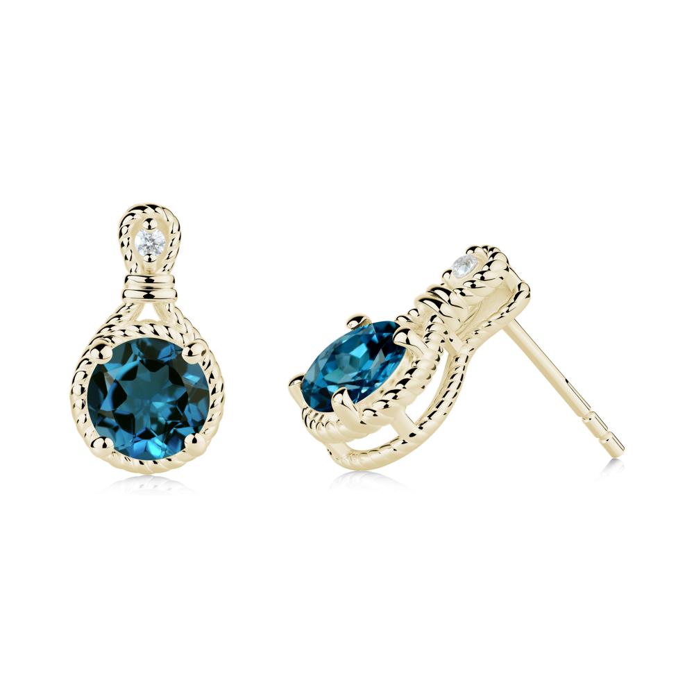 Twisted Rope Halo London Blue Topaz Stud Earrings - LUO Jewelry #metal_14k yellow gold