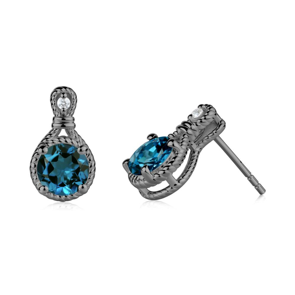 Twisted Rope Halo London Blue Topaz Stud Earrings - LUO Jewelry #metal_black finish sterling silver