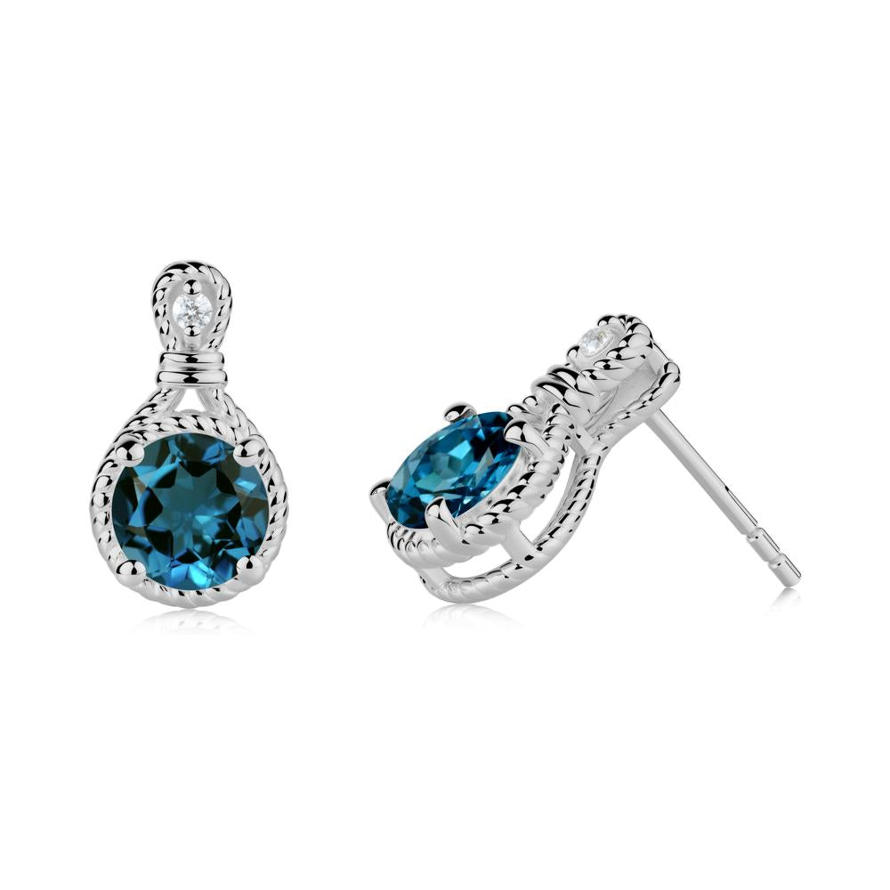 Twisted Rope Halo London Blue Topaz Stud Earrings - LUO Jewelry #metal_platinum