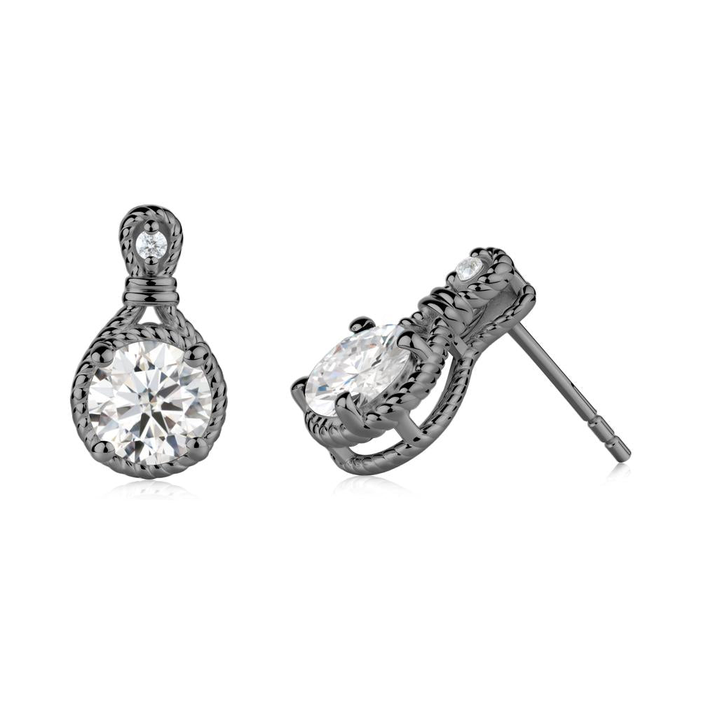 Rope Twist Halo Moissanite Stud Earrings - LUO Jewelry #metal_black finish sterling silver