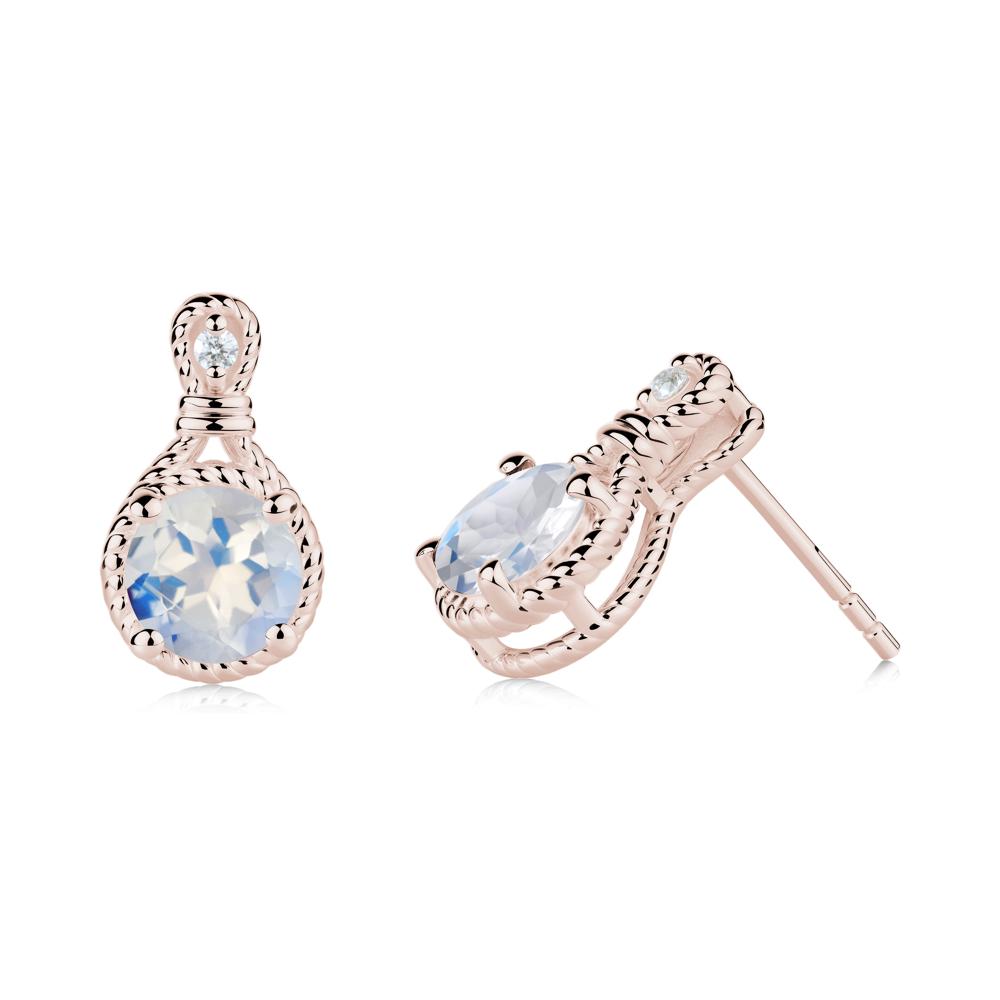 Rope Twist Halo Moonstone Stud Earrings - LUO Jewelry #metal_14k rose gold