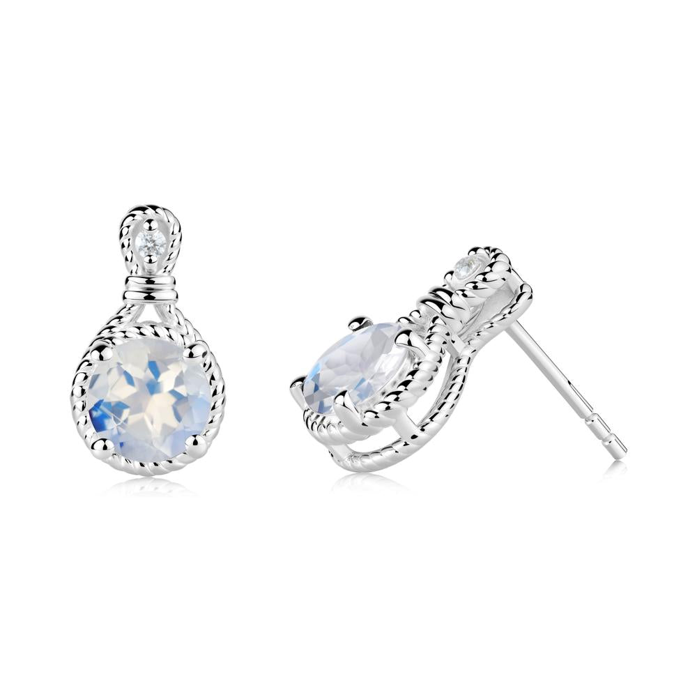 Rope Twist Halo Moonstone Stud Earrings - LUO Jewelry #metal_14k white gold
