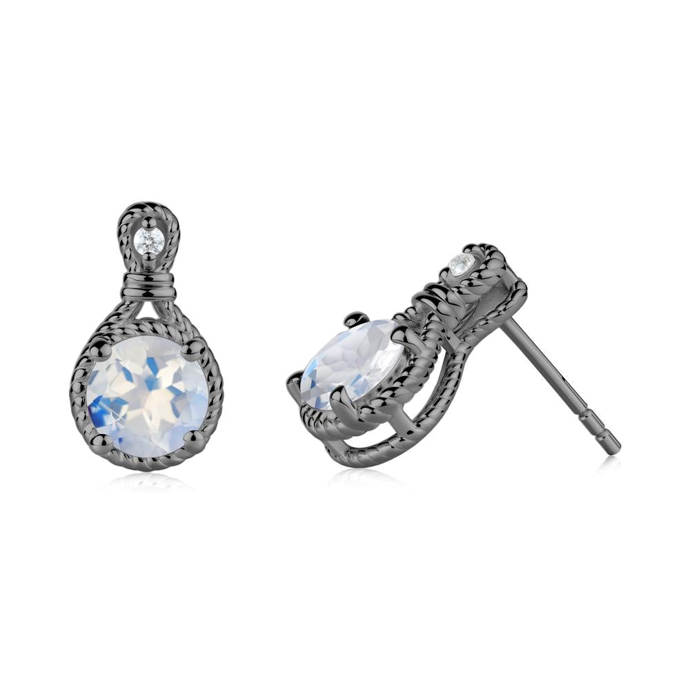 Rope Twist Halo Moonstone Stud Earrings - LUO Jewelry #metal_black finish sterling silver
