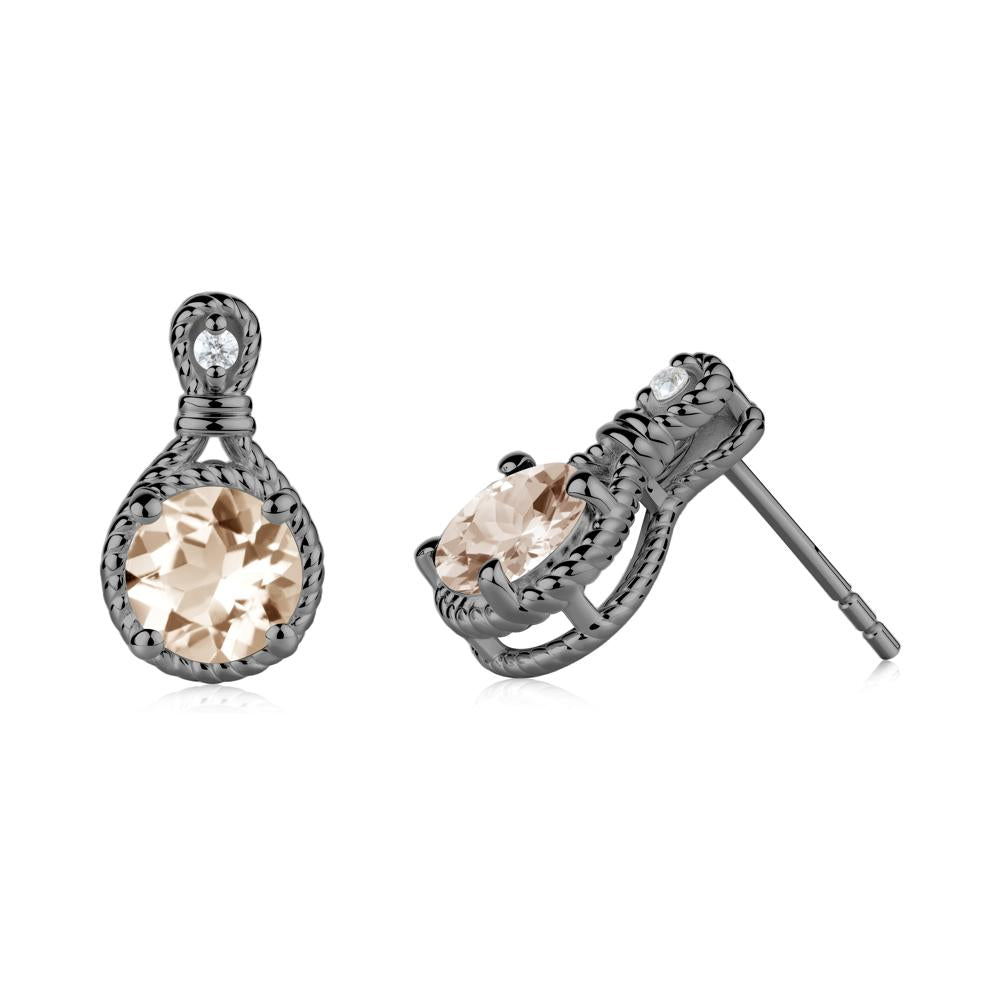 Twisted Rope Halo Morganite Stud Earrings - LUO Jewelry #metal_black finish sterling silver