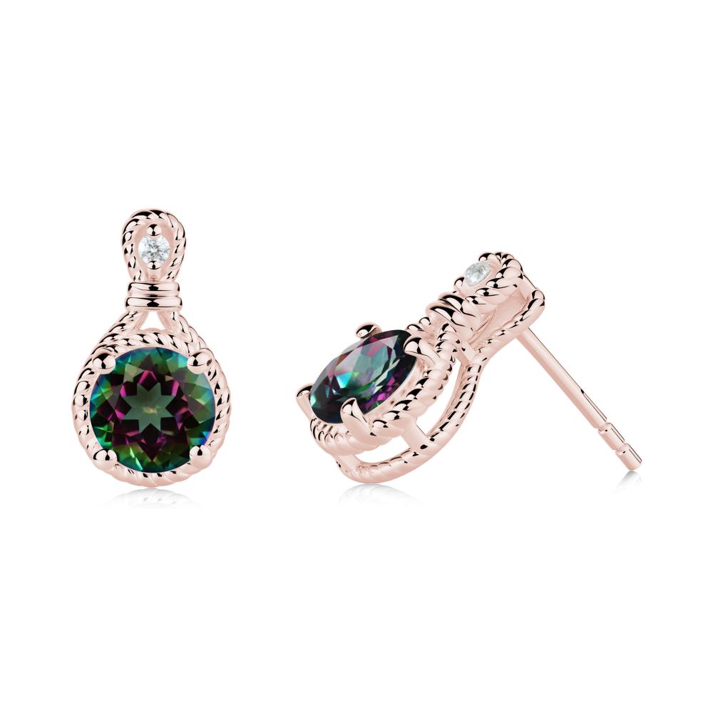 Rope Twist Halo Mystic Topaz Stud Earrings - LUO Jewelry #metal_18k rose gold