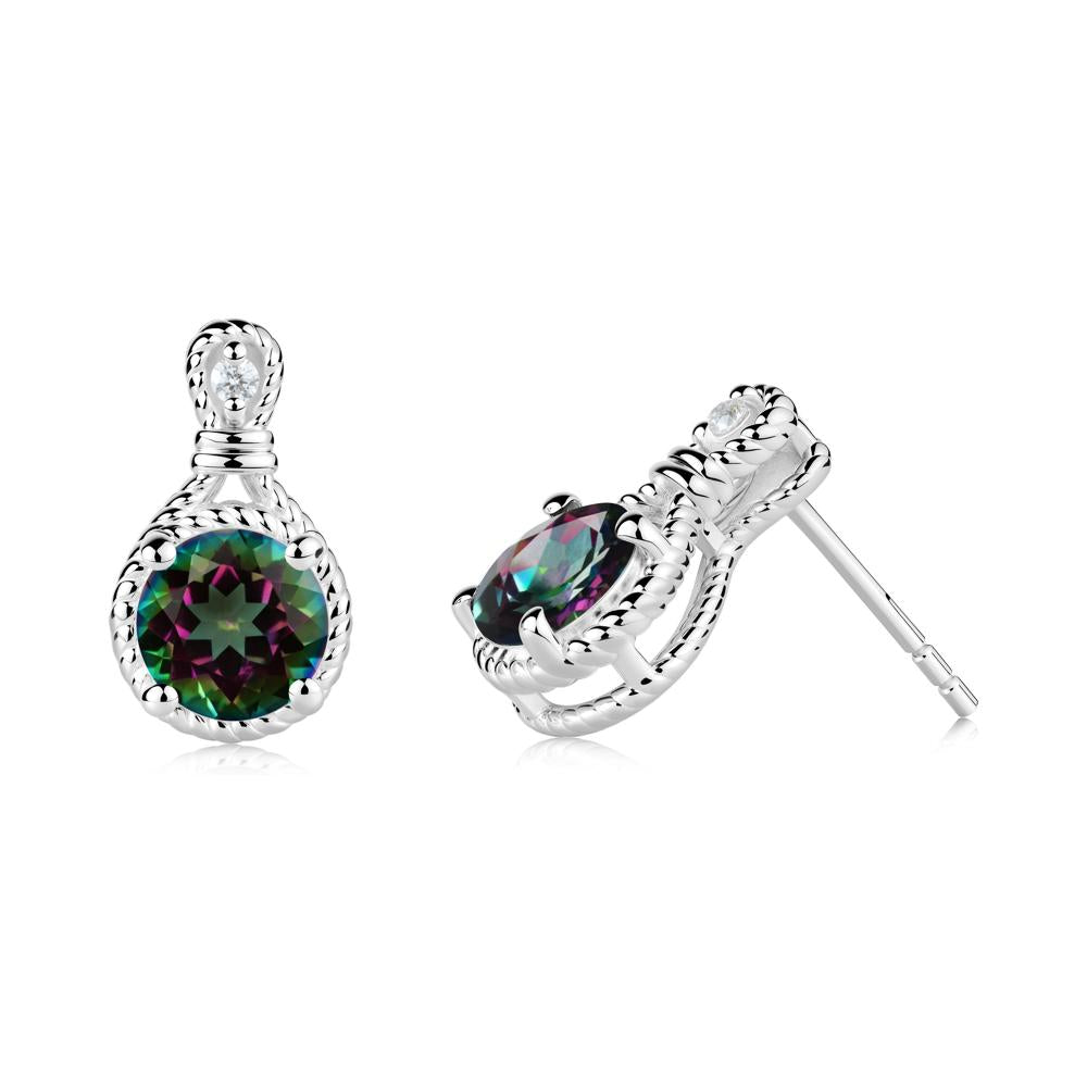 Rope Twist Halo Mystic Topaz Stud Earrings - LUO Jewelry #metal_18k white gold