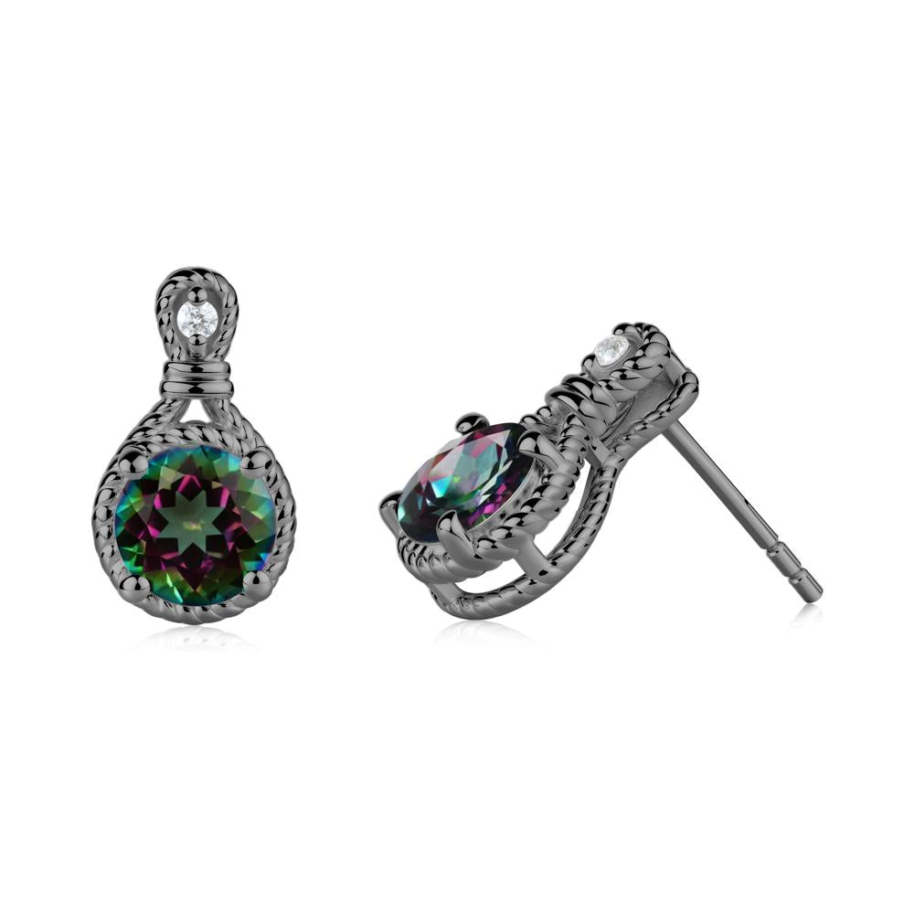 Rope Twist Halo Mystic Topaz Stud Earrings - LUO Jewelry #metal_black finish sterling silver