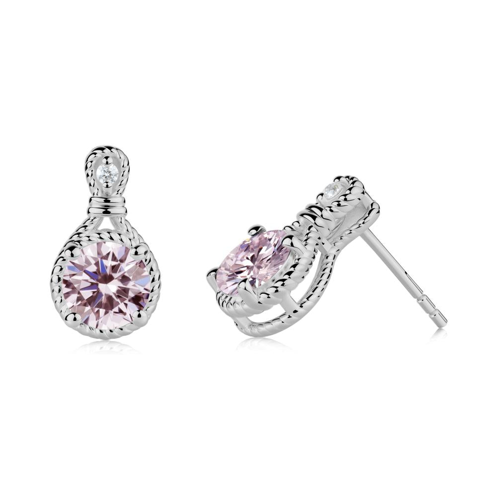 Rope Twist Halo Pink Cubic Zirconia Stud Earrings - LUO Jewelry #metal_platinum