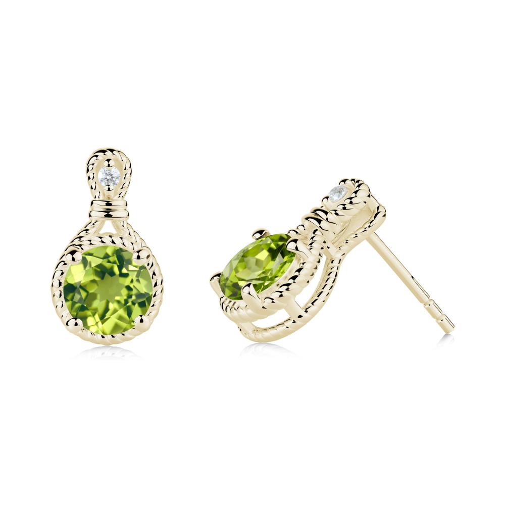Rope Twist Halo Peridot Stud Earrings - LUO Jewelry #metal_14k yellow gold