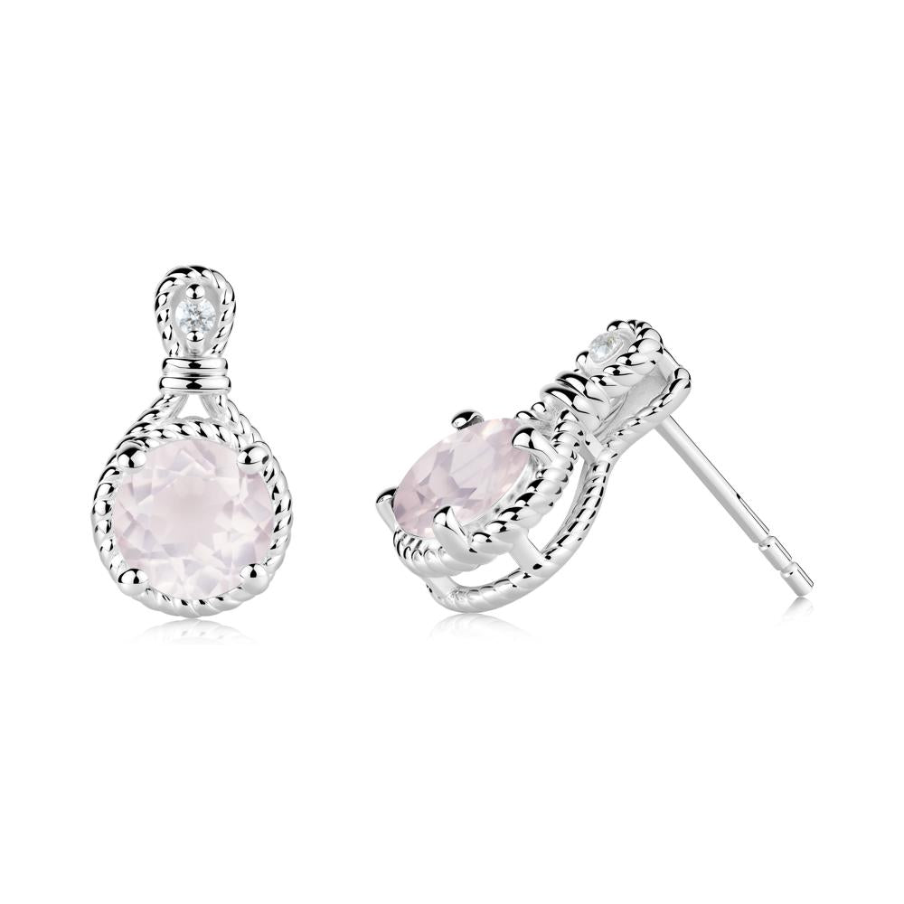 Twisted Rope Halo Rose Quartz Stud Earrings - LUO Jewelry #metal_18k white gold