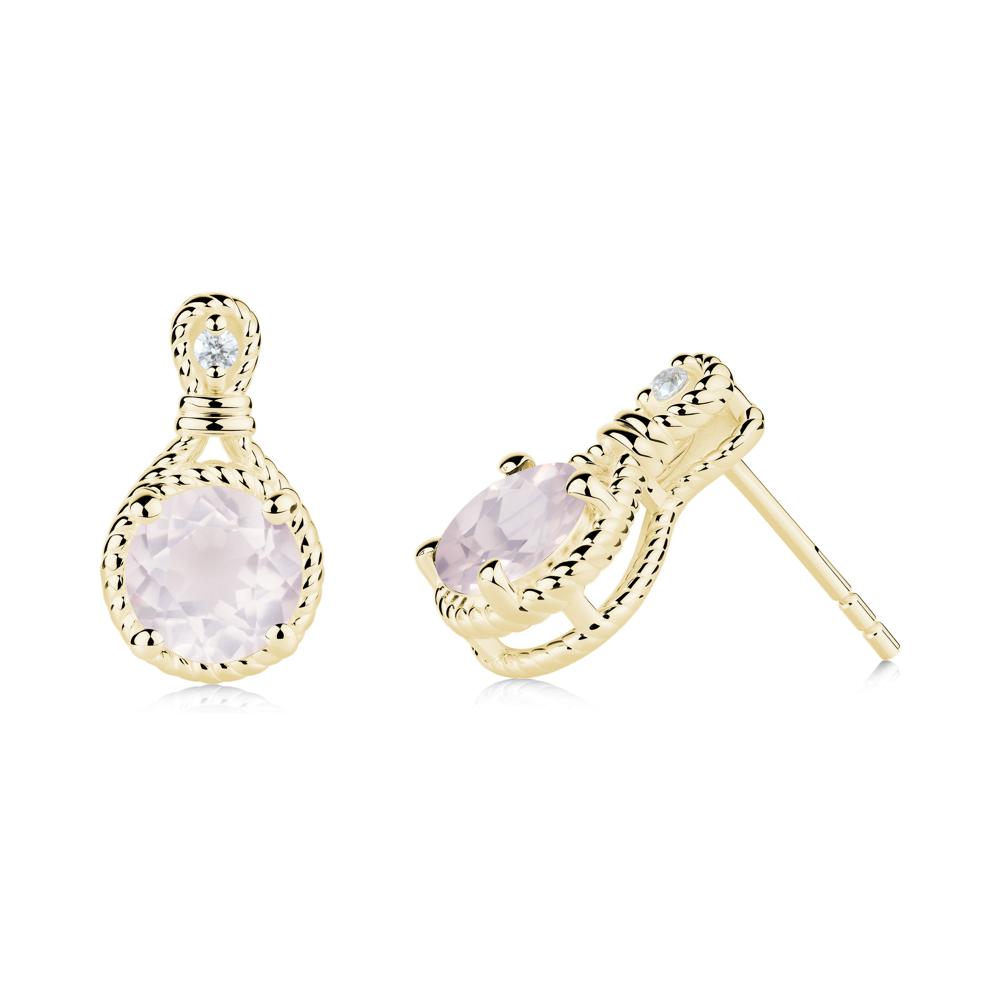 Twisted Rope Halo Rose Quartz Stud Earrings - LUO Jewelry #metal_18k yellow gold