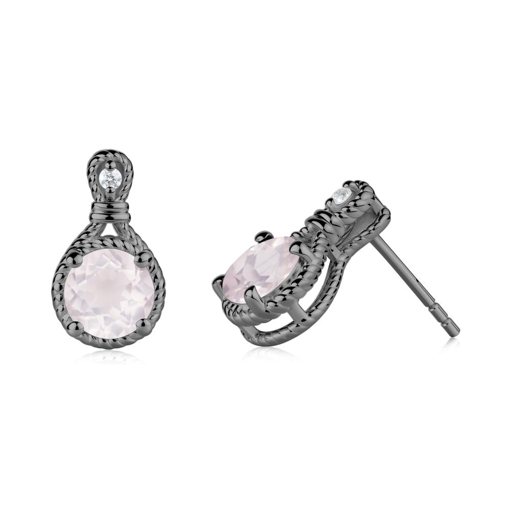 Twisted Rope Halo Rose Quartz Stud Earrings - LUO Jewelry #metal_black finish sterling silver