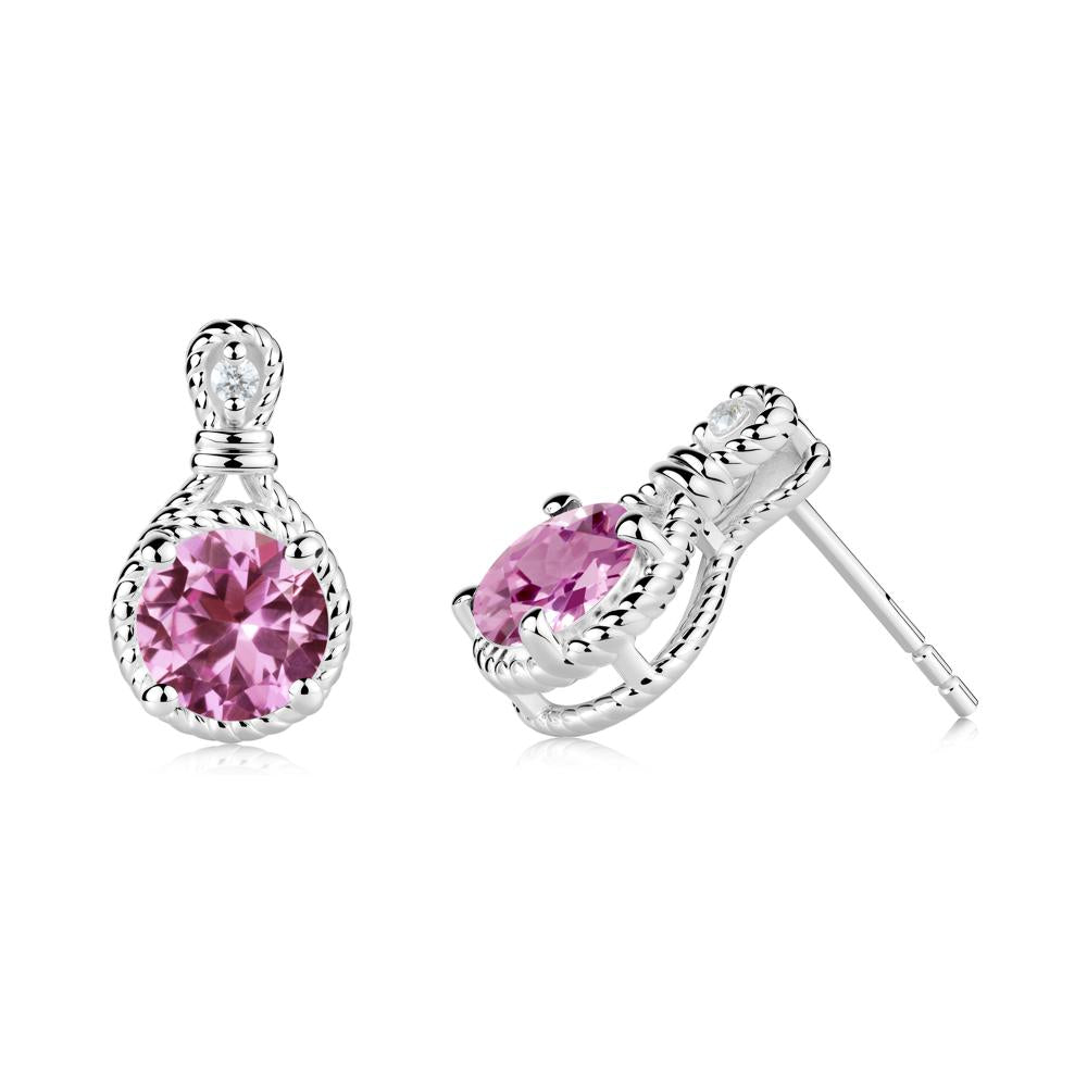 Twisted Rope Halo Pink Sapphire Stud Earrings - LUO Jewelry #metal_18k white gold