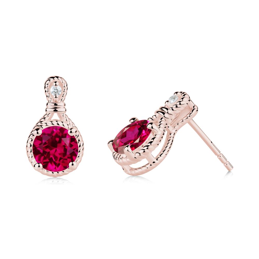Twisted Rope Halo Ruby Stud Earrings - LUO Jewelry #metal_18k rose gold