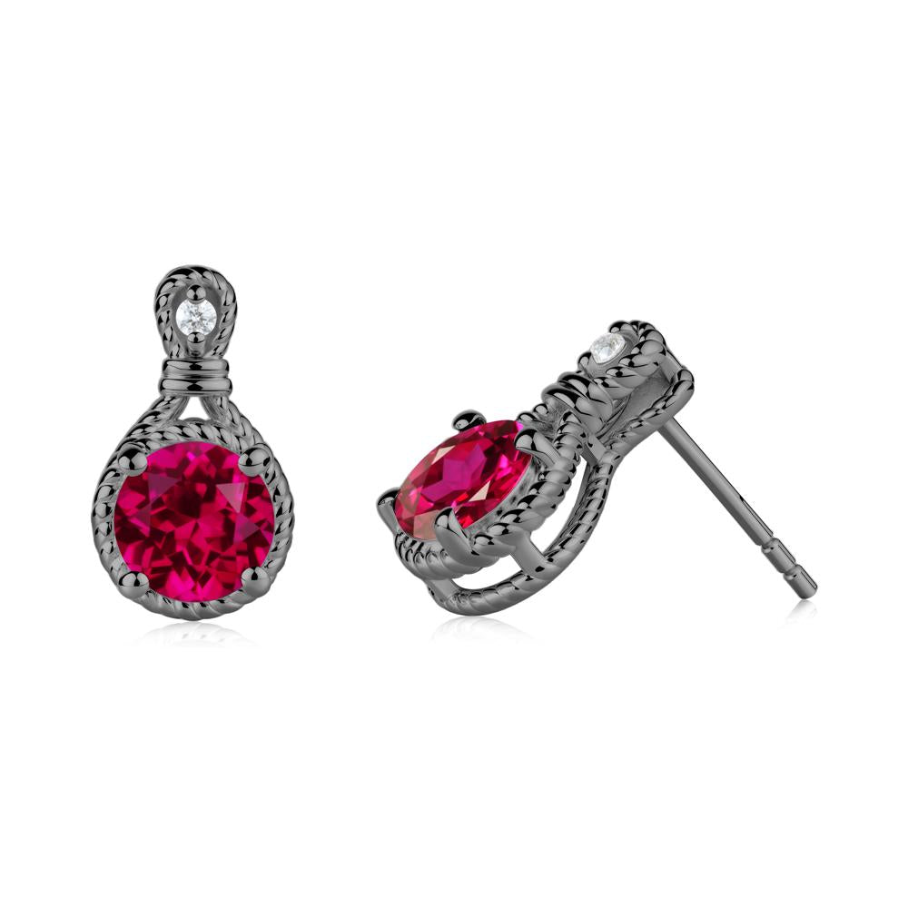 Twisted Rope Halo Ruby Stud Earrings - LUO Jewelry #metal_black finish sterling silver