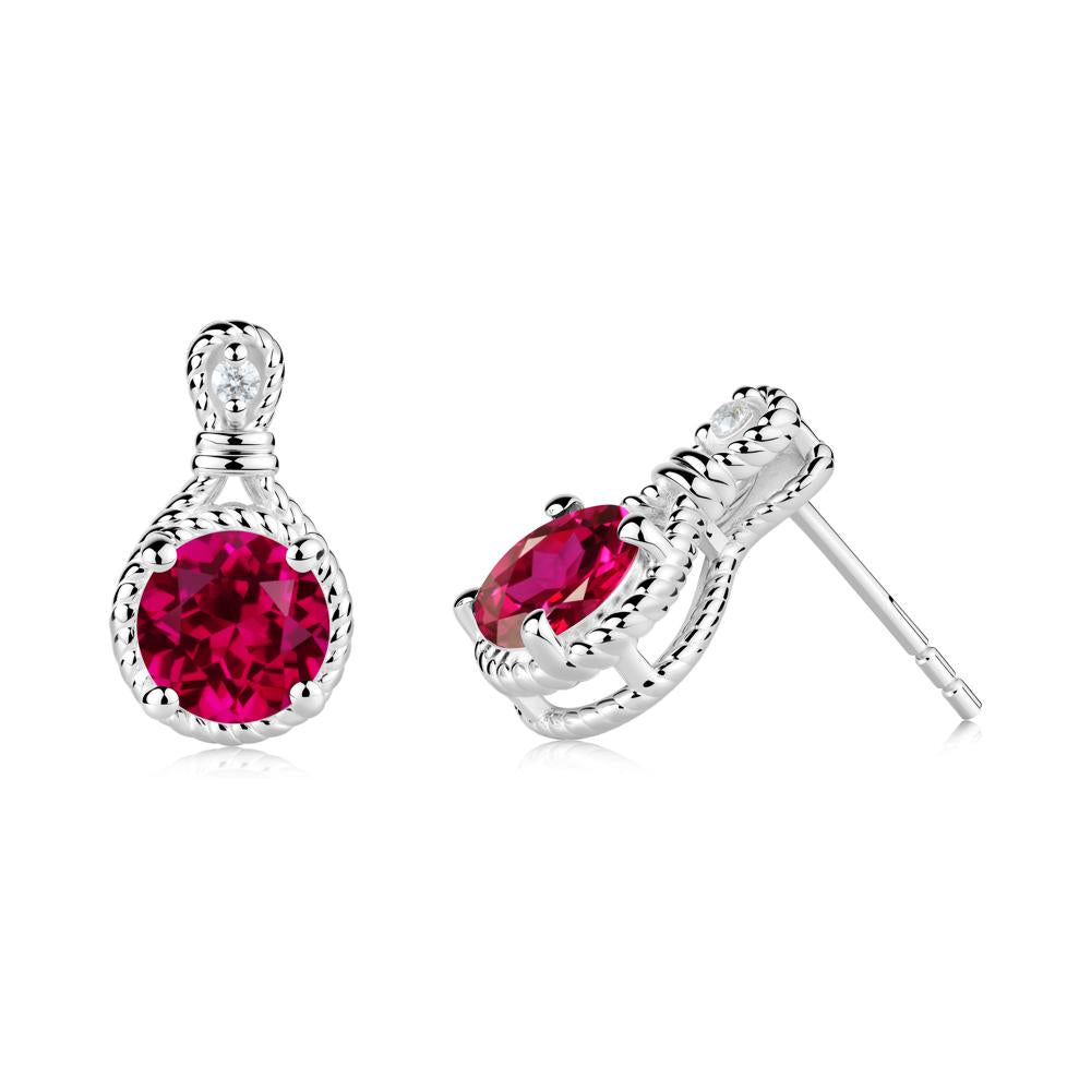 Twisted Rope Halo Ruby Stud Earrings - LUO Jewelry #metal_sterling silver