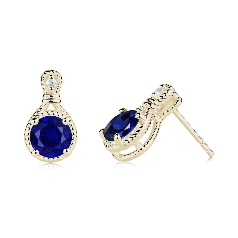 Twisted Rope Halo Sapphire Stud Earrings - LUO Jewelry #metal_14k yellow gold