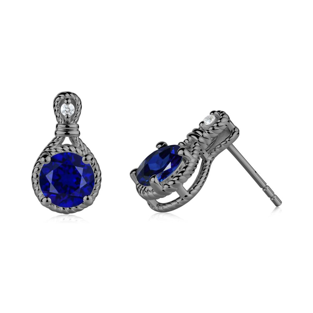 Twisted Rope Halo Sapphire Stud Earrings - LUO Jewelry #metal_black finish sterling silver