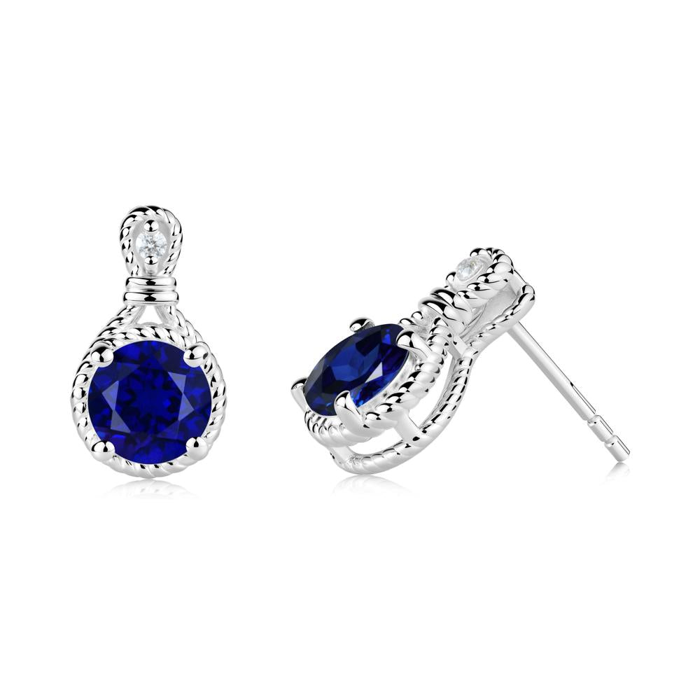 Twisted Rope Halo Sapphire Stud Earrings - LUO Jewelry #metal_sterling silver