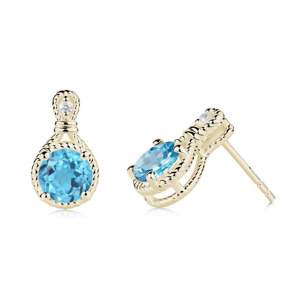 Twisted Rope Halo Swiss Blue Topaz Stud Earrings - LUO Jewelry #metal_14k yellow gold