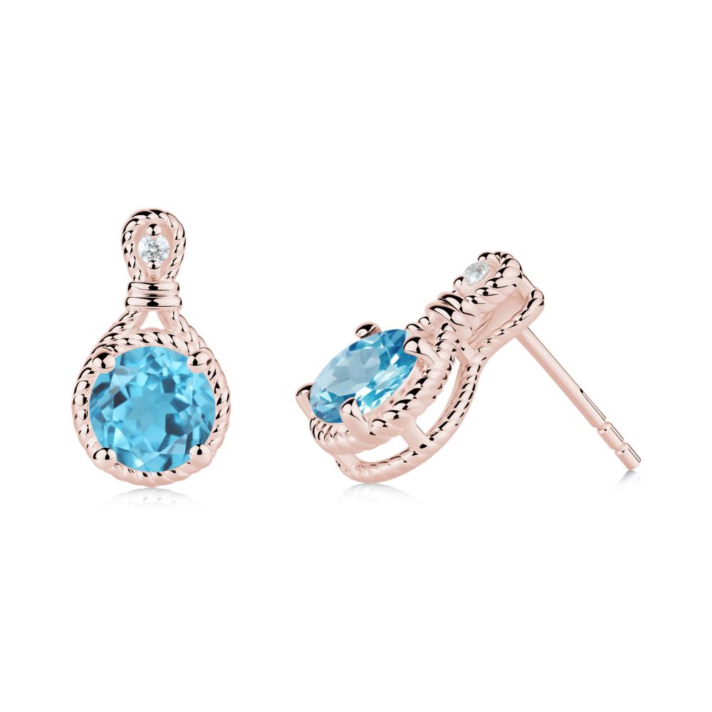 Twisted Rope Halo Swiss Blue Topaz Stud Earrings - LUO Jewelry #metal_18k rose gold