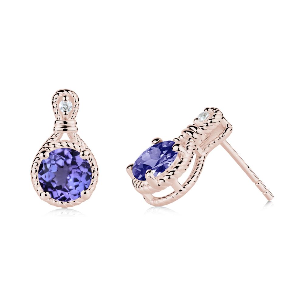 Twisted Rope Halo Tanzanite Stud Earrings - LUO Jewelry #metal_14k rose gold