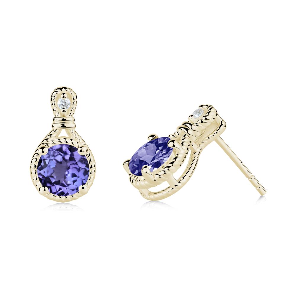 Twisted Rope Halo Tanzanite Stud Earrings - LUO Jewelry #metal_14k yellow gold