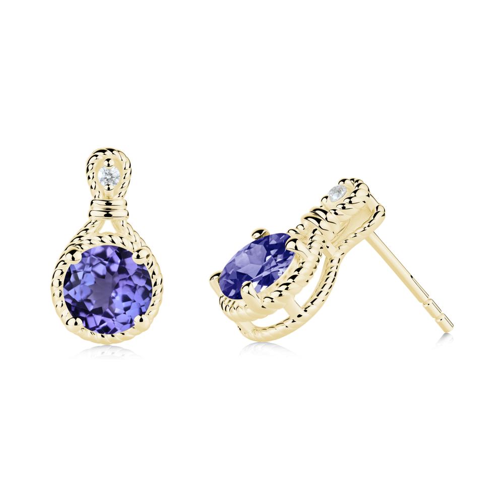Twisted Rope Halo Tanzanite Stud Earrings - LUO Jewelry #metal_18k yellow gold