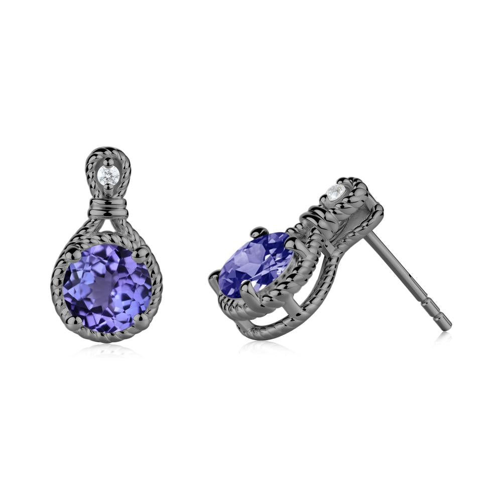 Twisted Rope Halo Tanzanite Stud Earrings - LUO Jewelry #metal_black finish sterling silver