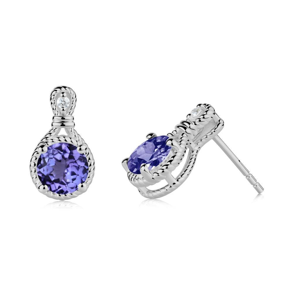 Twisted Rope Halo Tanzanite Stud Earrings - LUO Jewelry #metal_platinum