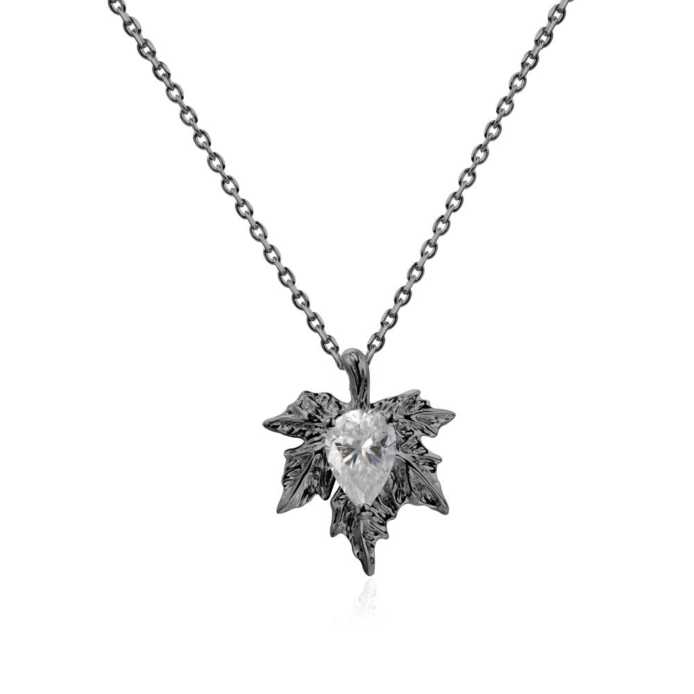 Maple Pear Shaped Moissanite Necklace - LUO Jewelry #metal_black finish sterling silver