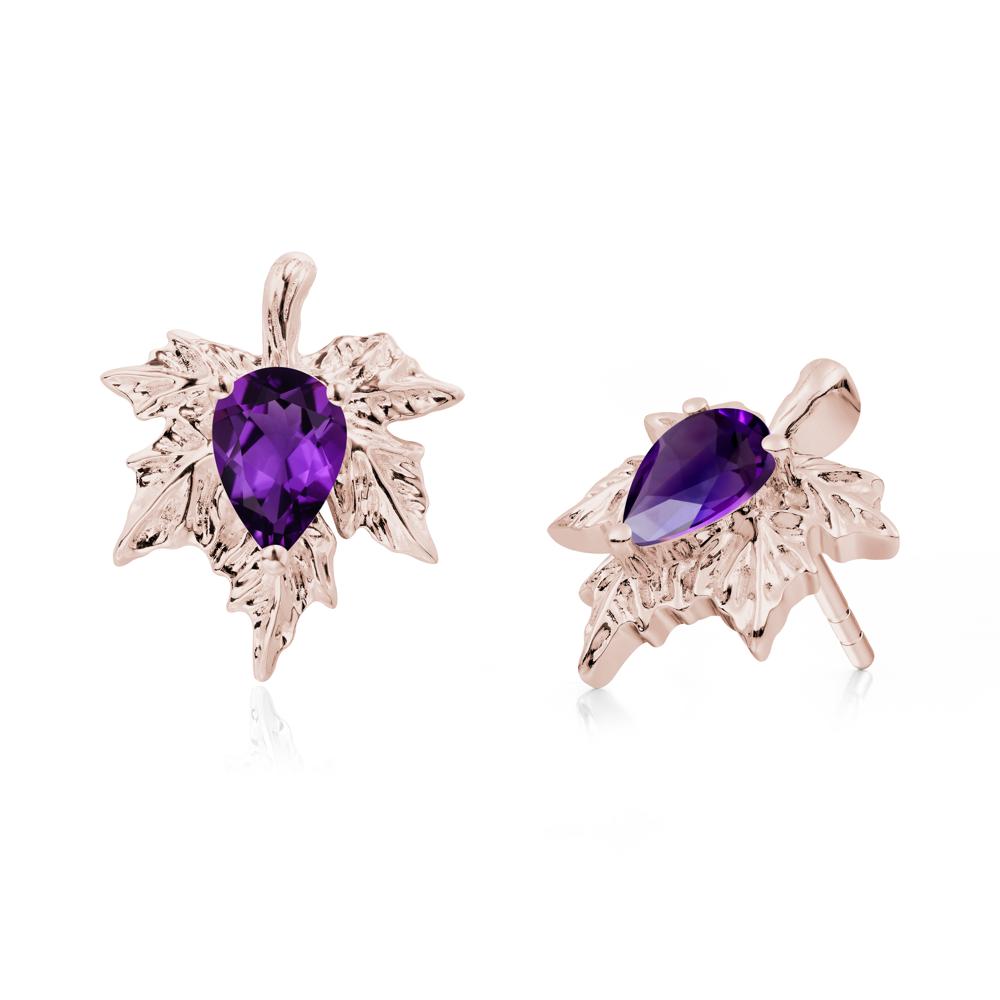 Maple Leaf Amethyst Stud Earrings - LUO Jewelry #metal_14k rose gold