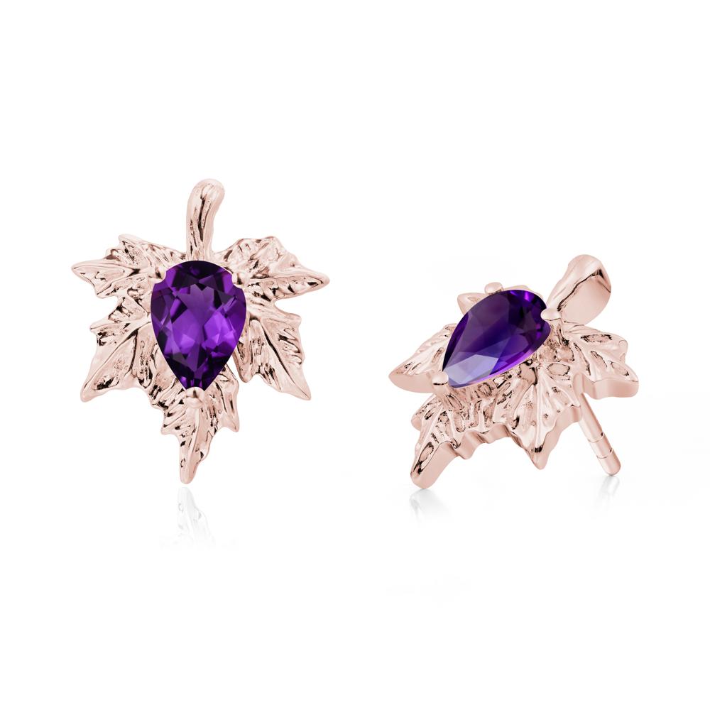 Maple Leaf Amethyst Stud Earrings - LUO Jewelry #metal_18k rose gold