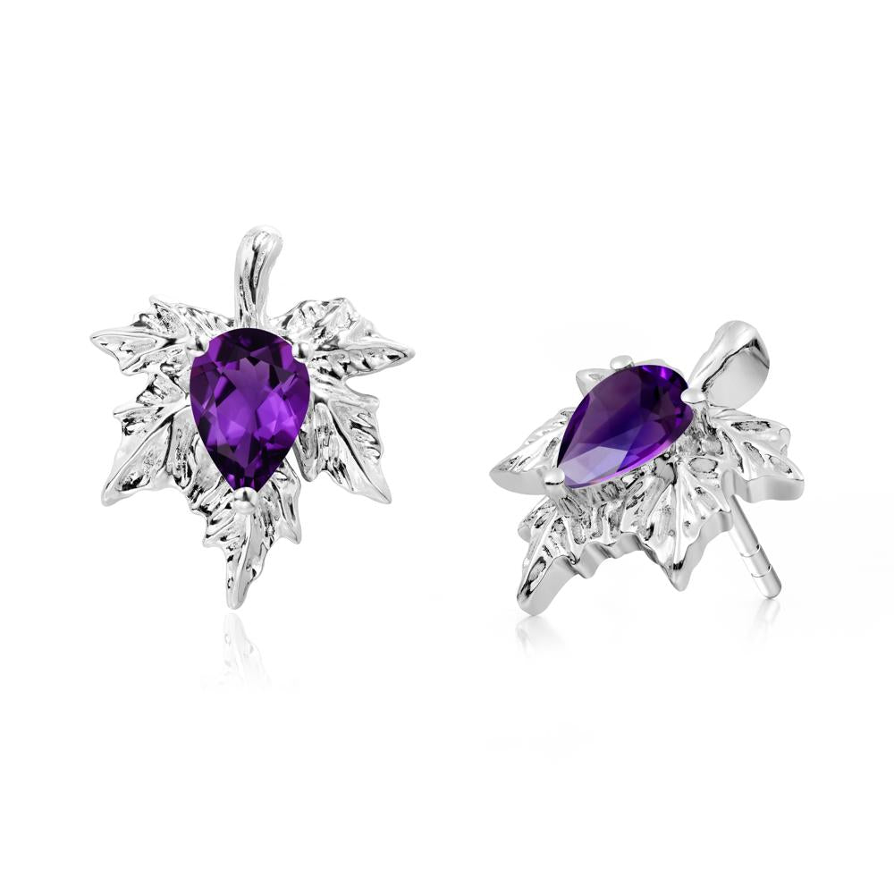 Maple Leaf Amethyst Stud Earrings - LUO Jewelry #metal_18k white gold