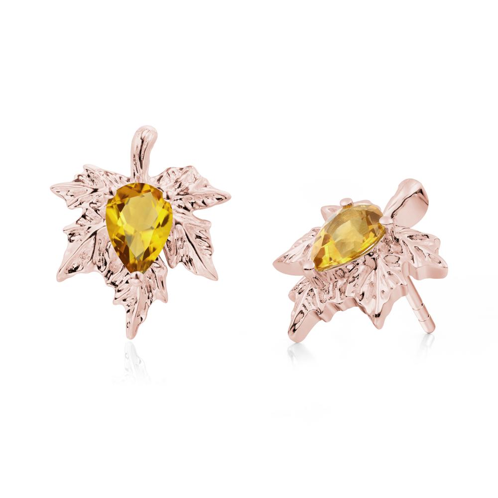 Maple Leaf Citrine Stud Earrings - LUO Jewelry #metal_18k rose gold