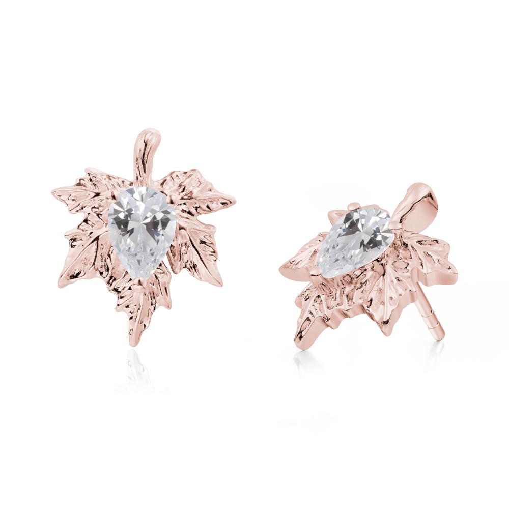 Maple Leaf Cubic Zirconia Stud Earrings - LUO Jewelry #metal_18k rose gold